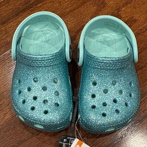CROCS Kids Glitter Water Shoes - Aqua